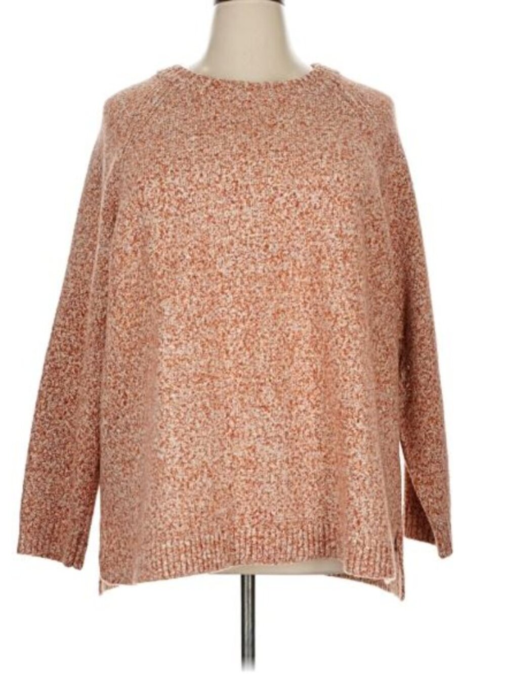 Land's End Marled Pullover Knit Sweater Plus Size 3X Orange White Autumn Tweed